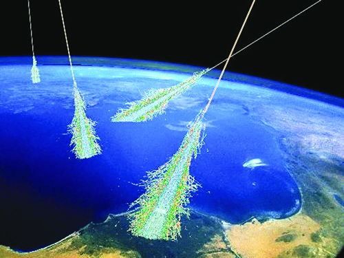 艺术示意图:地球大气正受到宇宙高能粒子射线的轰击