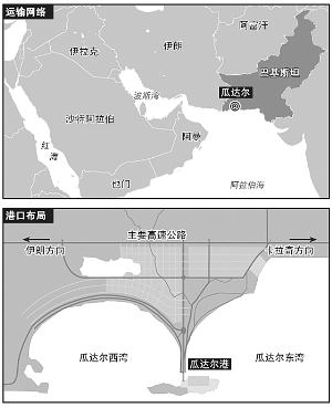 瓜达尔港位置和港口布局示意图 制图 刘建平